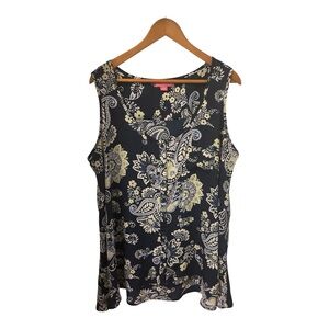 Women's Sleeveless Blouse by Woman Within Size 18/20 Navy Yellow Paisley